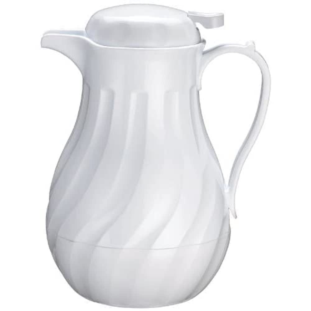Winco 42oz Insulated Beverage Server, Push Button, White Swirl