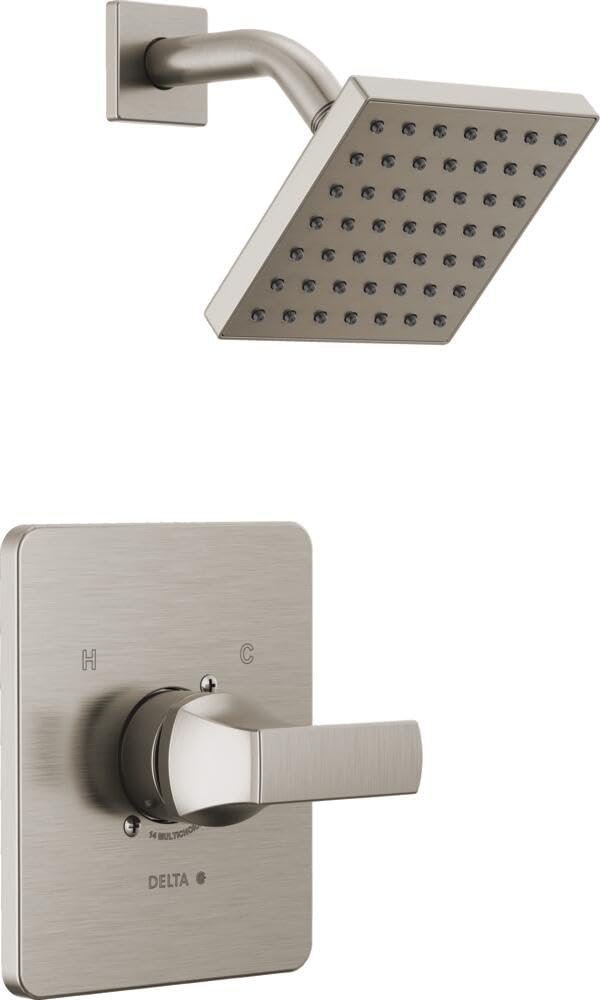 Delta Velum 14 Series Shower Faucet Set, Brushed Nickel Shower Head and Handle Set, Valve Trim Kit, Stainless T14237-SS (Valve Not Included)