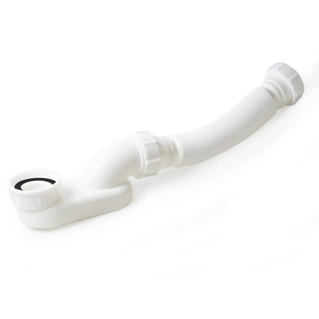 Low Profile 1 1/2" P Trap Flexible Bathtub & Shower Drain Pipe, Flat P Trap Kit for Freestanding Tub, Space Saving Bath Drain Assembly, Easy Install Durable Plumbing Replacement
