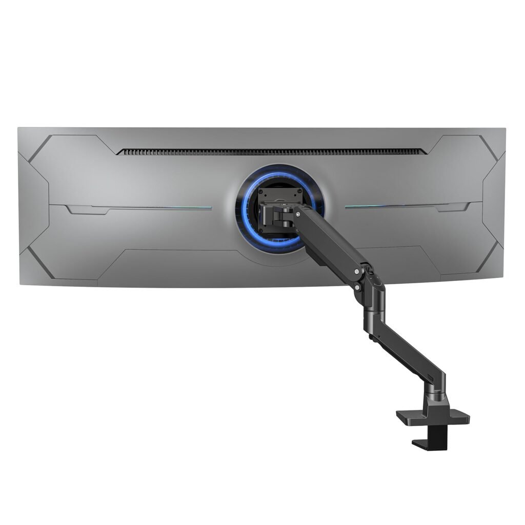 Heavy Duty Monitor Arm Aluminum Single Gas Spring Monitor Arm Suit for Flat/Ultrawide/Cruved Screen 34-49 inch and New 57 inches Screen Weight Capacity up to 44lbs?Black