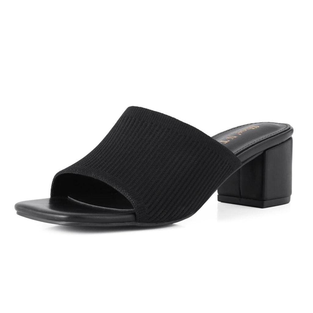 Shoe'N Tale Heeled Sandals For Women Square Open Toe Heeled Mules Chunky Block Low Heel Slip On Slides(7,Black)