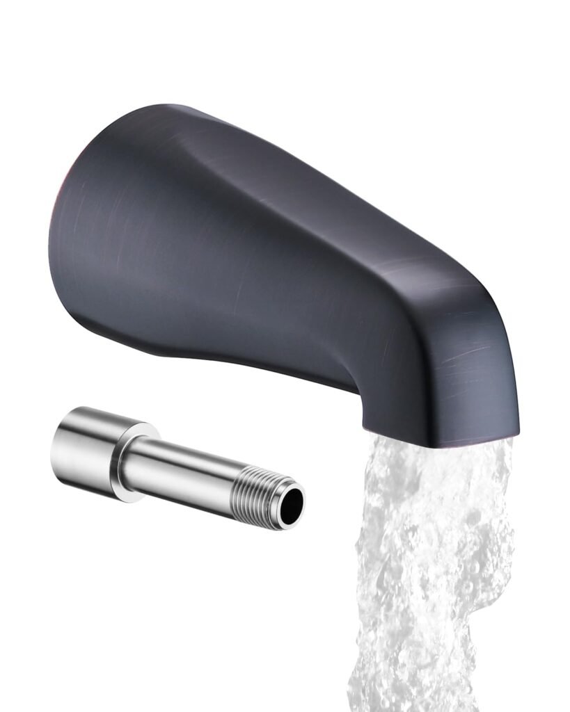 Bathtub Spout Without Diverter, 5.3", All Metal 304 Stainless Steel, Fits 1/2" Copper Slip-On and 1/2" or 3/4" IPS Threaded Pipes, Leak-Free Design, Easy Installation, Universal Fit, Matte Black