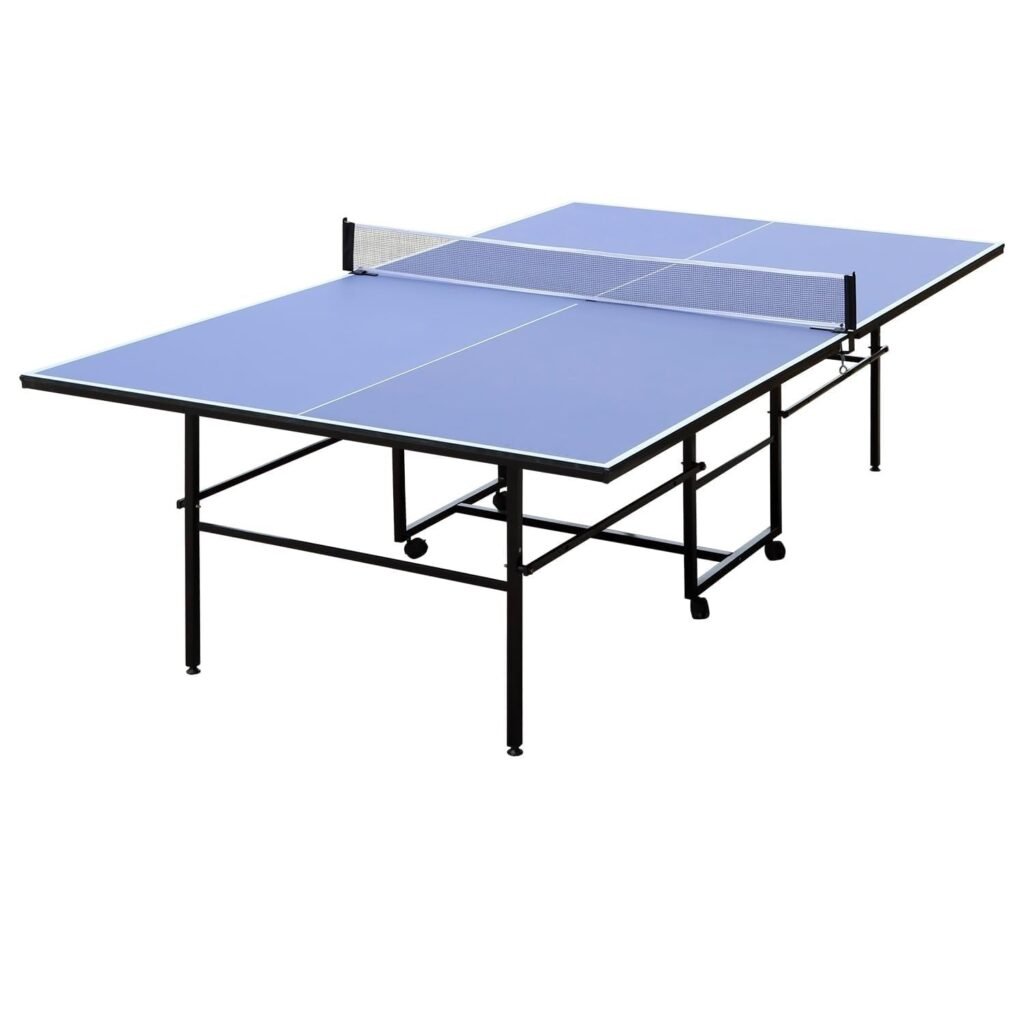 ***HEAVY ITEM****Professional Outdoor Table Tennis Table, 9Ft Full Size Folding Portable Ping Pong ? Board Tables with Net for Outdoor/Indoor, Single Player Playback Mode, 10 Minute Quick Assembly, Blue