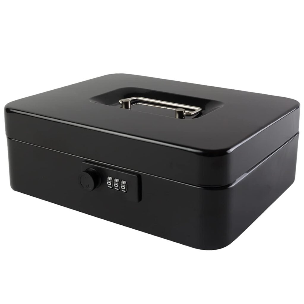 KYODOLED Large Cash Box with Combination Lock Safe Metal Money Box with Money Tray for Security Lock
