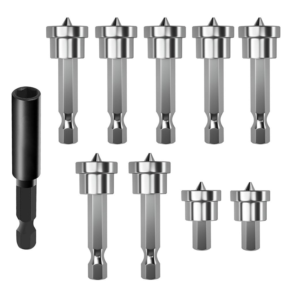 Saipe 10pcs Drywall Screw Depth Setter PH2 Magnetic Positioning Screwdriver Bits 1/4 Inch Hex Shank Drywall Screw Driver Bit Set with 60mm Extension Socket Drill Bit Holder for Plasterboard