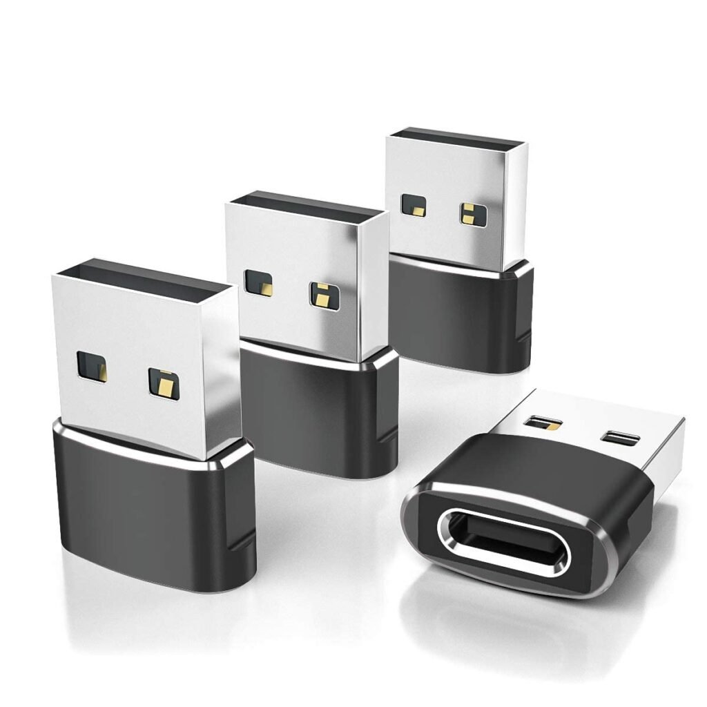 Elebase USB to USB C Adapter for iPhone 17 4Pack,USBC Female to A Male Car Charger Adapter,Type C Converter Apple 16 Pro Max 15 14 Plus,iWatch Watch 11 10 Se Ultra 3,iPad Air,Samsung Galaxy S25,Black
