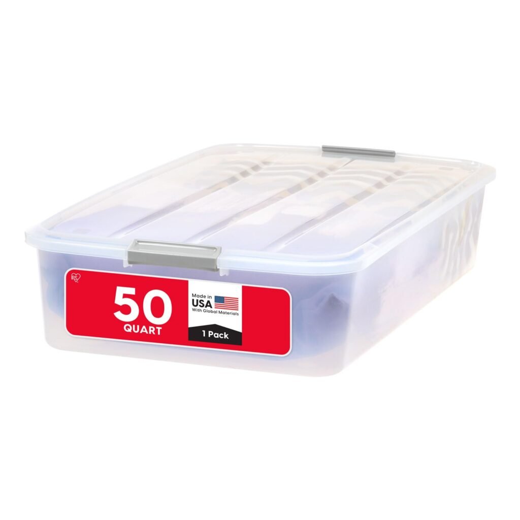 IRIS USA 50 Qt Plastic Under Bed Storage Organizer Bin Container with Secure Lids and Durable Black