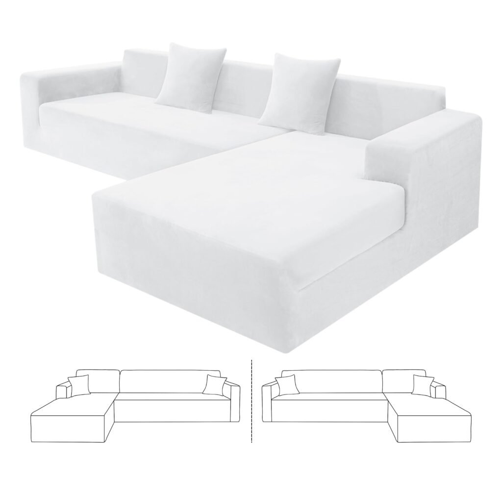 ZNSAYOTX White Velvet Sectional Couch Covers - 3 Seat + 2 Seat Chaise
