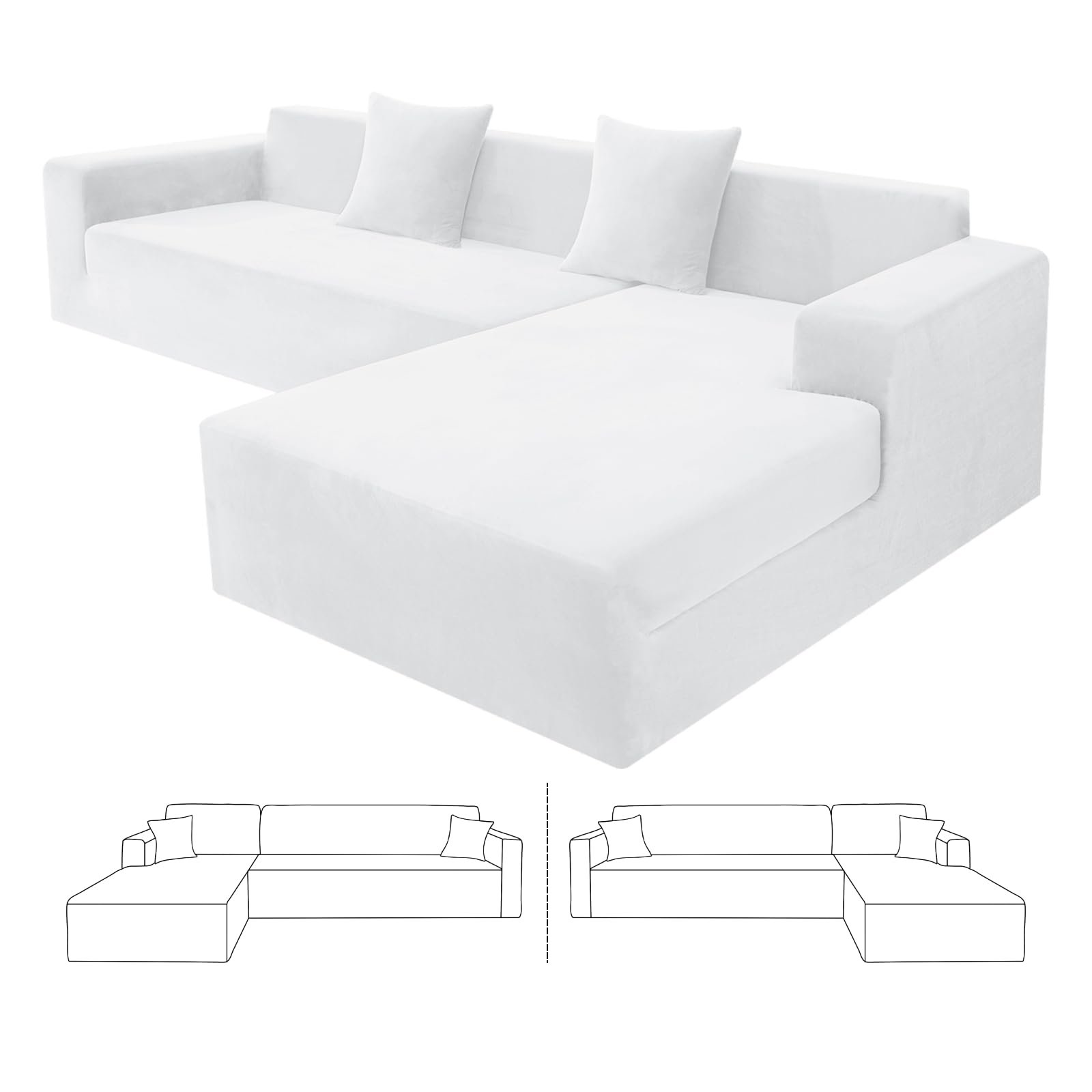 ZNSAYOTX White Velvet Sectional Couch Covers - 3 Seat + 2 Seat Chaise
