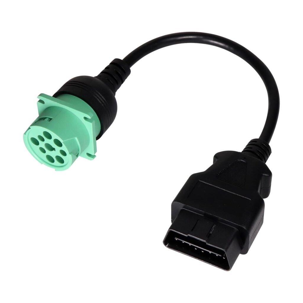 16 Pin Male to 9 Pin Female OBD2 OBDII to J1939 Green Type 2 Adapter Cable for Heavy Duty Trucks and