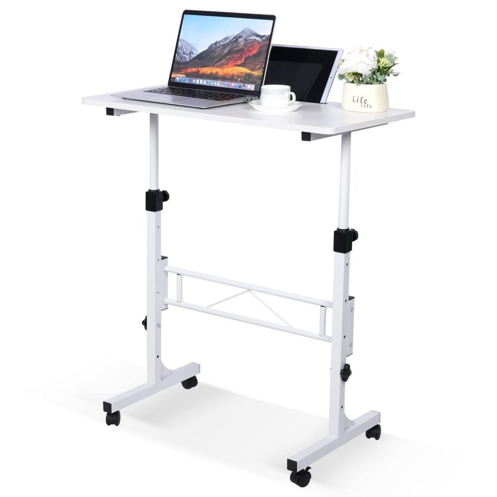 *missing parts*KLSMYHOKI Standing Desk Adjustable Height, Mobile Stand Up Desk with Wheels Small Computer Desk Rolling Desk, Portable Laptop Desk White Standing Table Home Office Desks 16"x31.5" Height 27"-43.5"