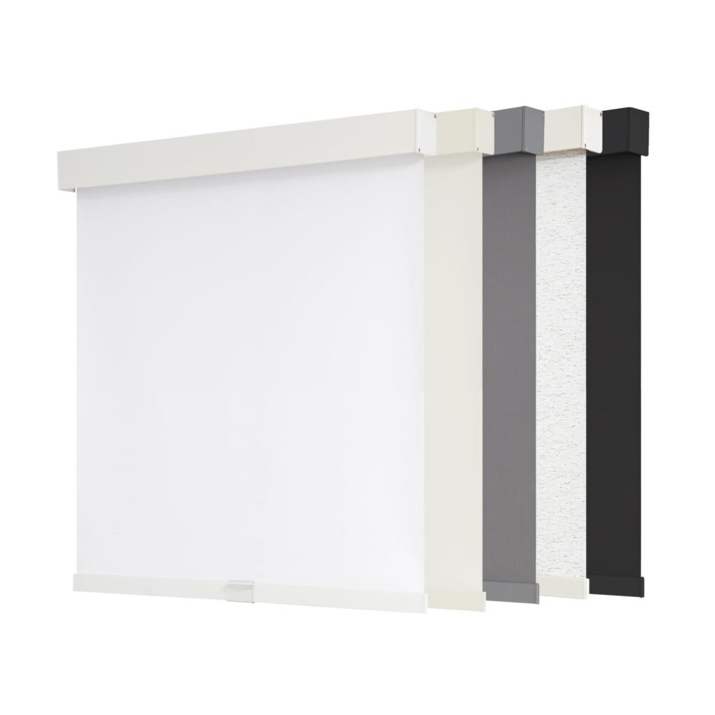 AOSKY Blackout Roller Shades Cordless Blinds for Windows, Free-Stop Shades with Valance, Thermal Insulated Fabric, UV Protection, Natural Woven Blinds for Home and Office (58" W x 72" H, White)