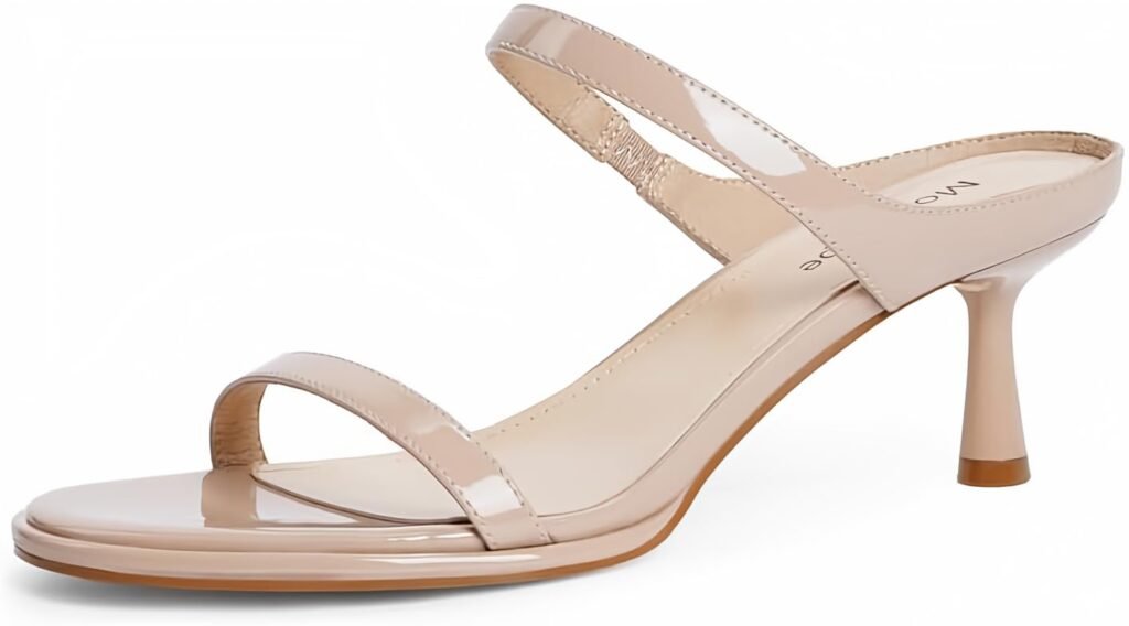 Modatope Womens Kitten Heel Open Toe Sandals Nude Two Strap Heels Rounded Toe Slip on Sandals Women Size 6.5