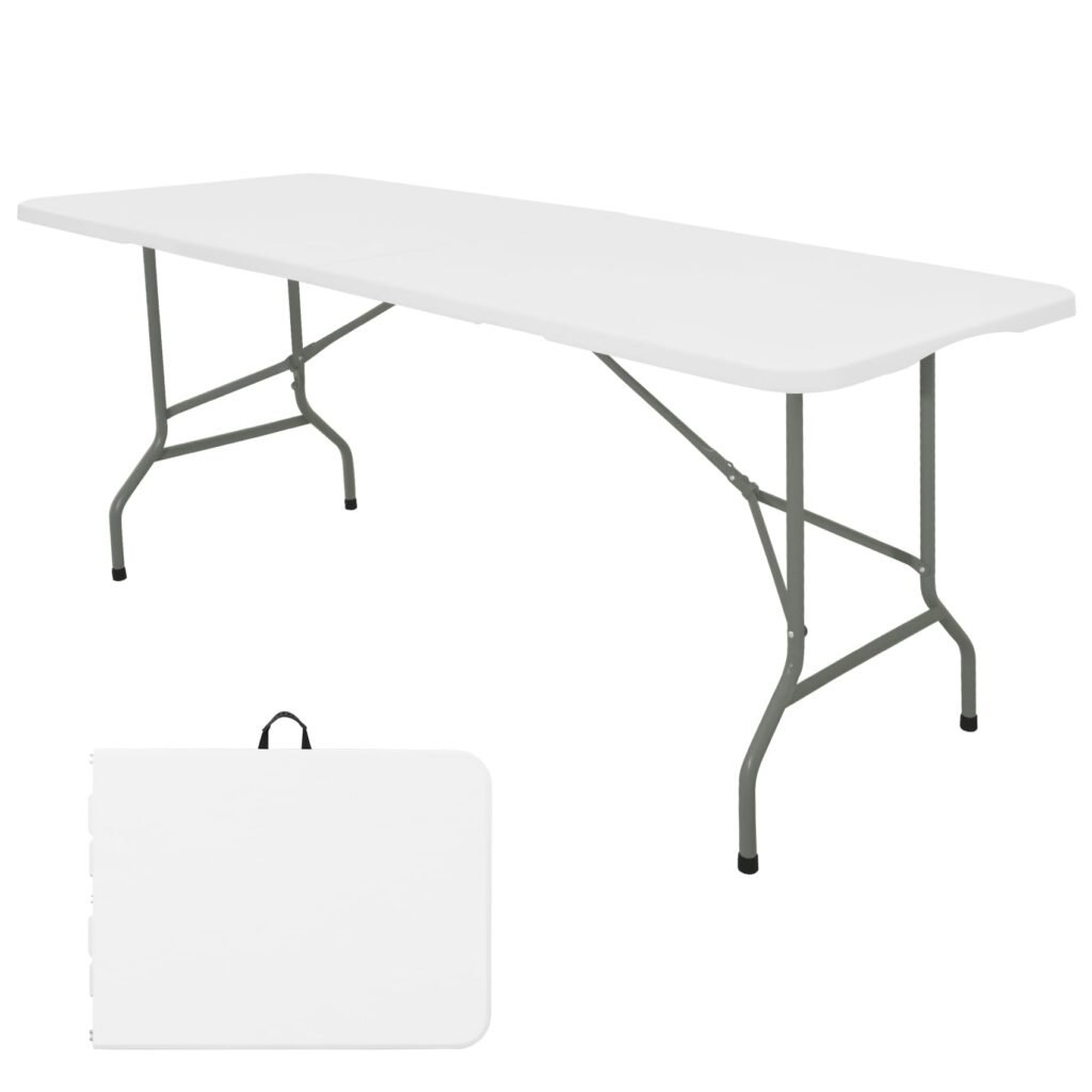 HAISIWLKJ Folding Table 8 FT Camping Table Portable Heavy Duty Plastic Rectangular Outdoor Dining