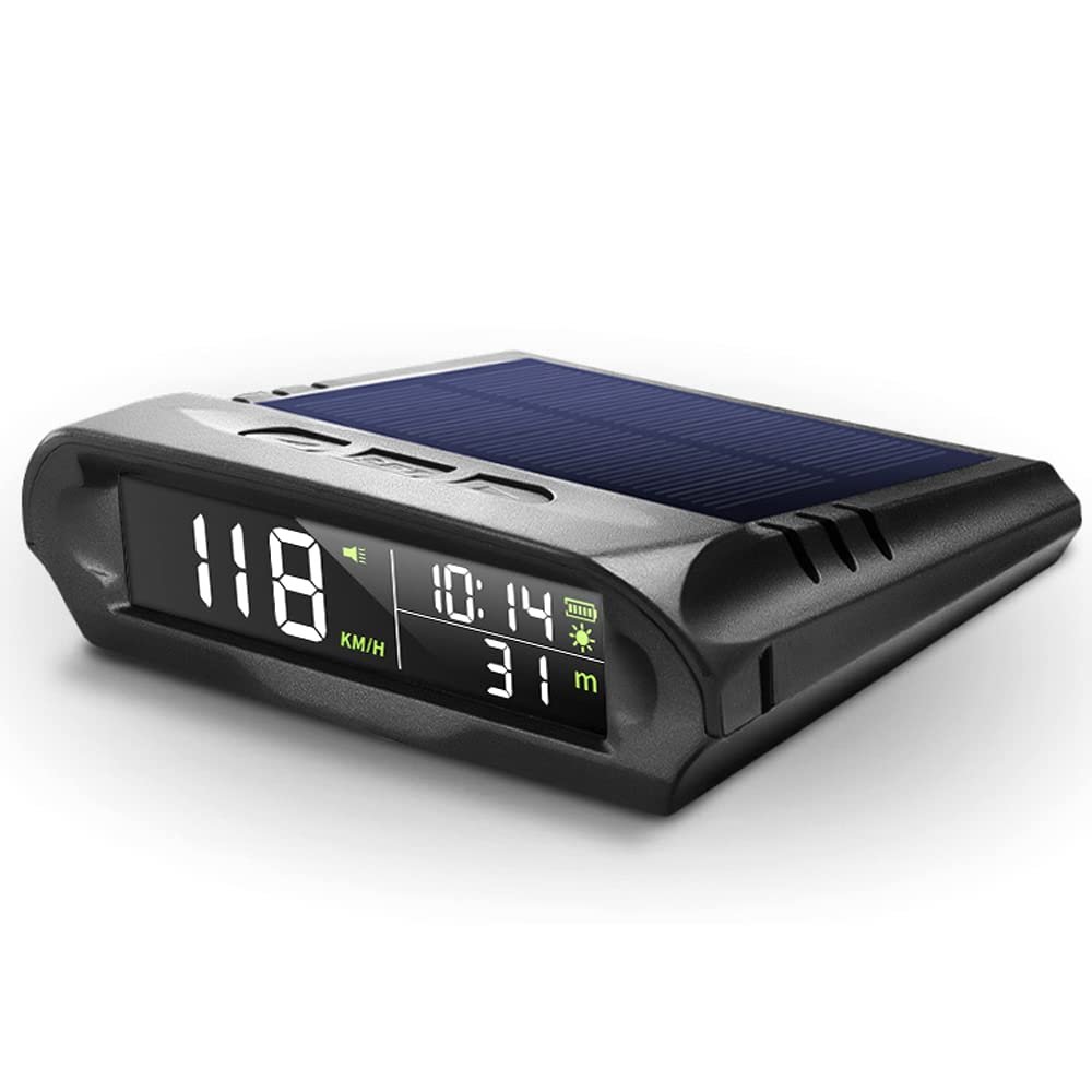 Mulcort Car Wireless Headup Display Solar GPS Digital Speedometer with LCD Screen Overspeed Alarm KMH/MPH Time/Altitude/Temperature/Speed Display