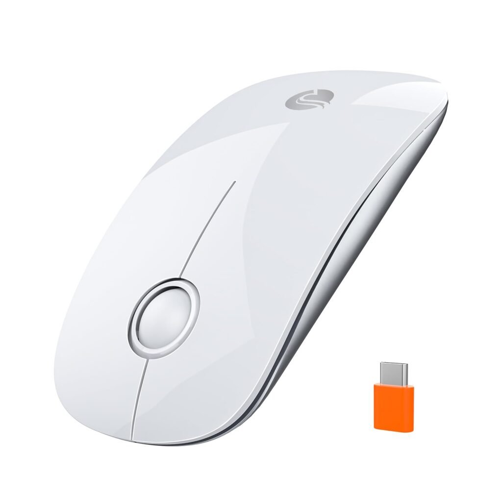 RAPIQUE R306C USB C Wireless Mouse, Type-C 2.4GHz Portable Computer Mouse, Silent Click, Ultra-Slim, 3-Speed DPI, 480 Hours Battery Life, for USB-C Laptops, MacBook, iPad, Surface Pro, MacOS - White