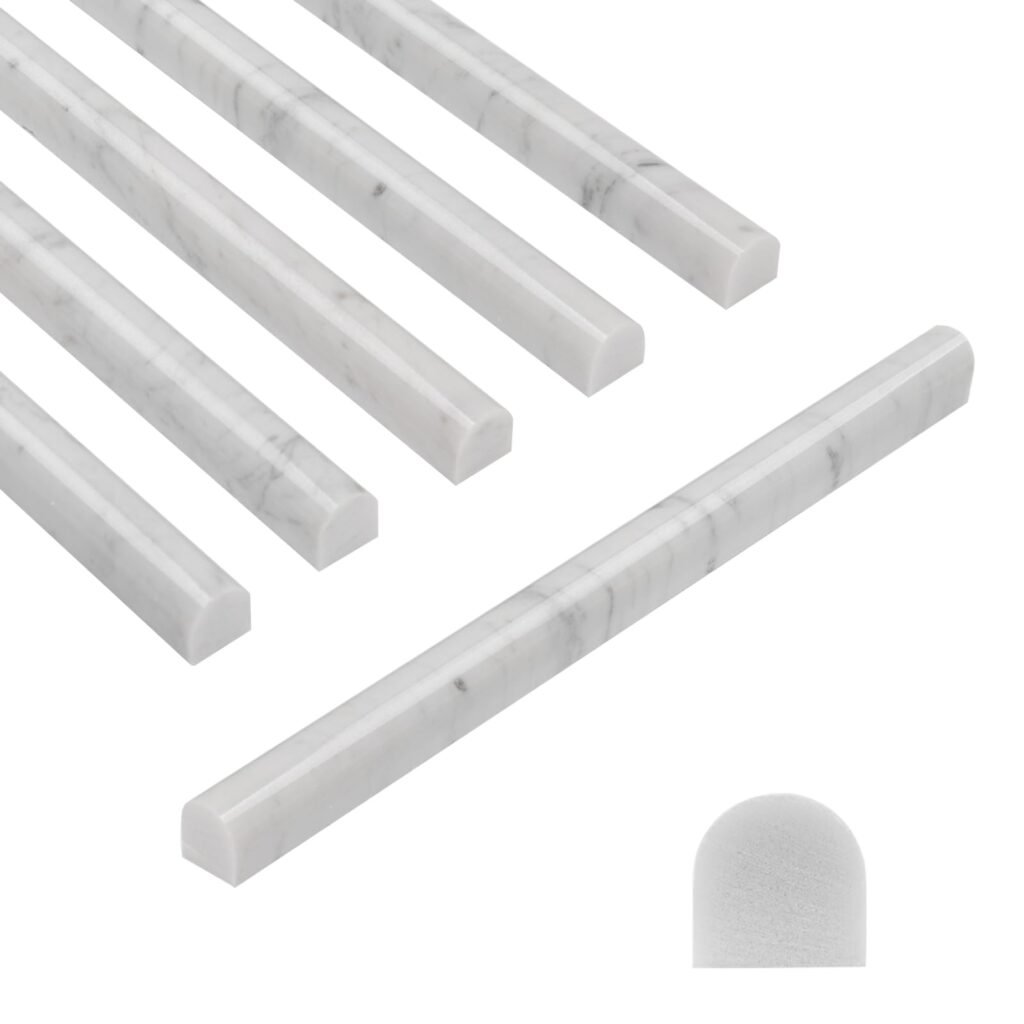 Adolif Carrara White Marble Pencil Trim Liner, 3/4"x12"