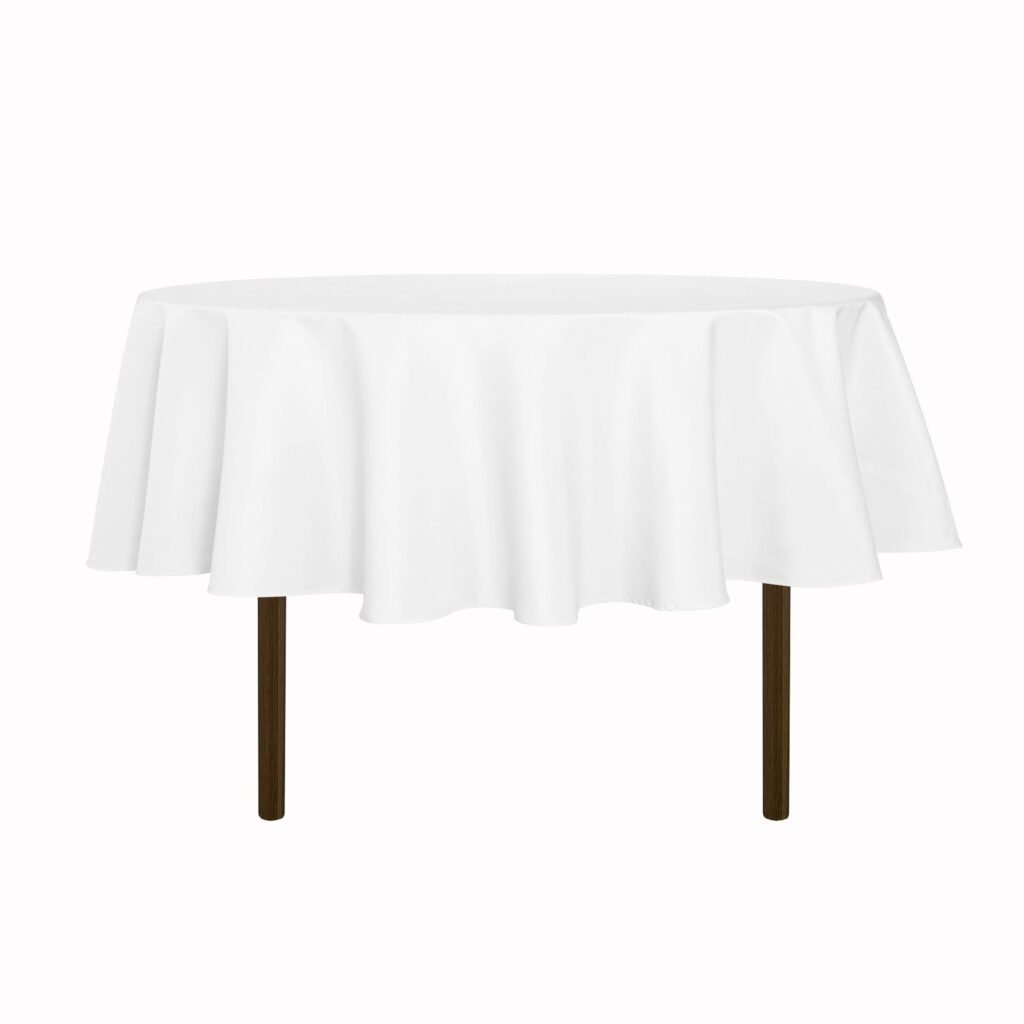 sancua 60 Inch Round Tablecloth (Fits 20-48 Inch Tables), Water Resistant Spill Proof Washable Polyester Table Cloth Decorative Fabric Table Cover for Dining, Buffet Parties and Camping, White