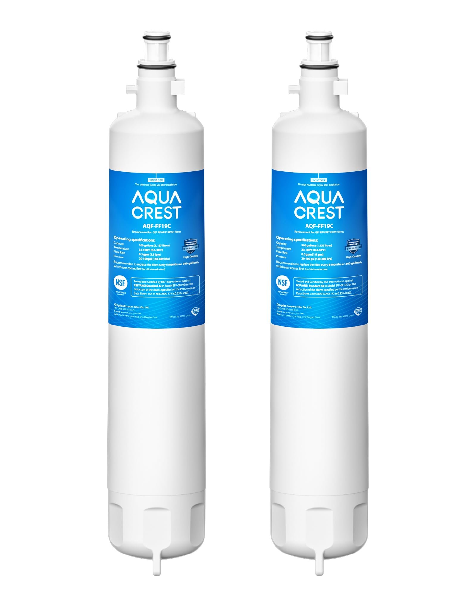 AQUA CREST AQF-FF19C Refrigerator Water Filter Replacement for GE RPWFE, 2 Pack