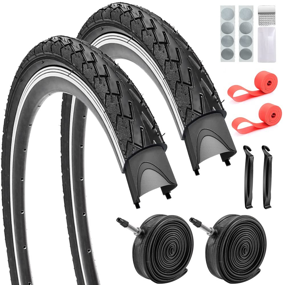 SIMEIQI 700x35C Road Bike Tires Foldable Bicycle Tires 2 Inner Tubes 2 Levers 2 Rim Strips and 8 PCS Gluless Patches Kit (700x35)