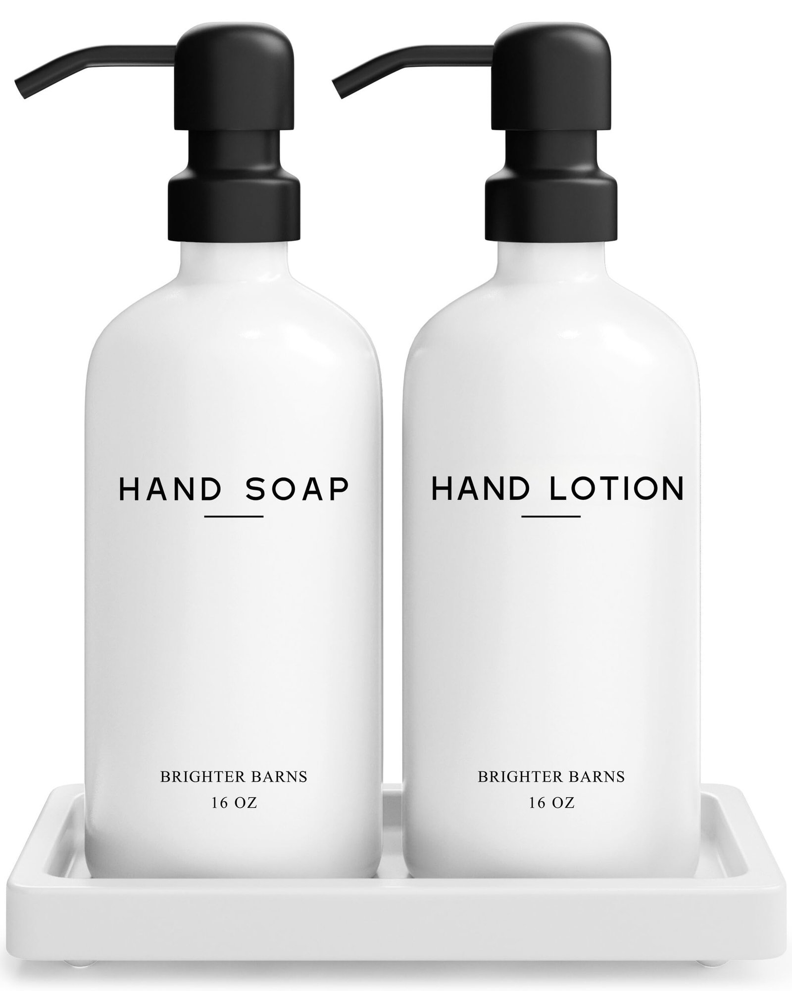 Brighter Barns White Glass Soap Dispenser Set with Tray