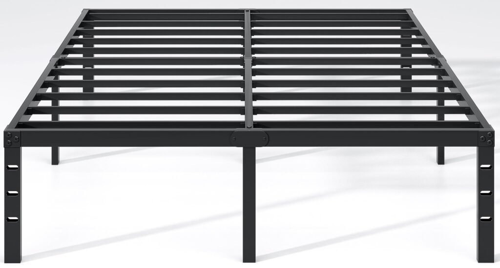 NEW JETO Metal Bed Frame,King Size Bed Frame with Storage Space,Heavy Duty Sturdy Mattress Foundation,Easy Assembly,No Box Spring Needed, Black,18 Inch,King