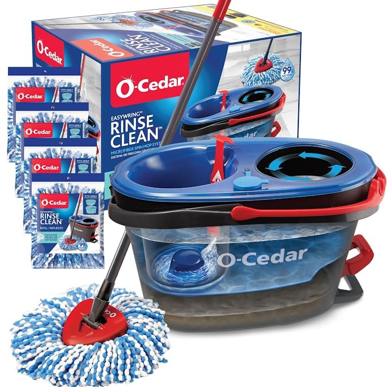 **MISSING PARTS**BUCKET AND A PIECE TO THE MOP ONLY**
O-Cedar RinseClean Microfiber Spin Mop & Bucket Floor Cleaning System with 4 Extra Mop Head Replacements
