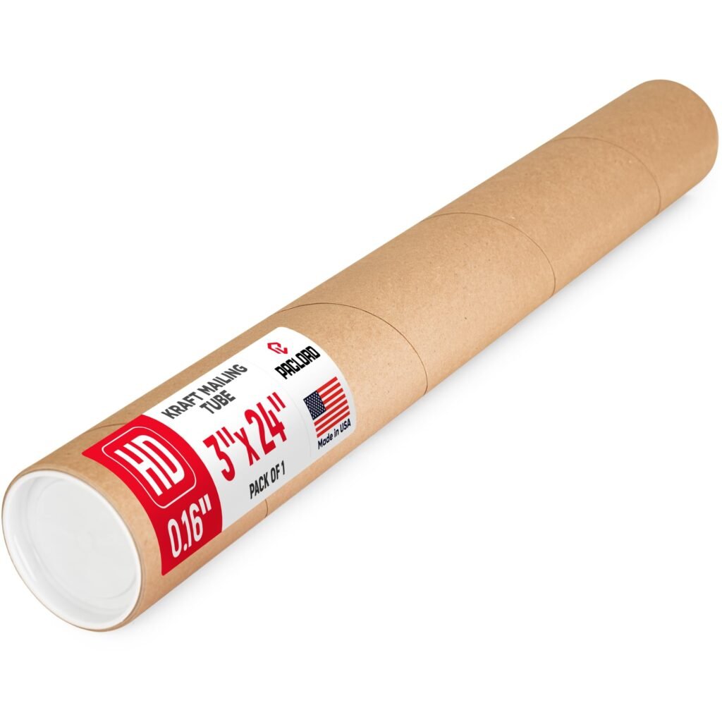 3" x 24" Heavy-Duty Reinforced Cardboard Mailing Tube, Pack of 1 Tube with 2 Caps – Secure USPS Approved – Great for Shipping and Storing of Prints, Artwork, Posters or Documents
