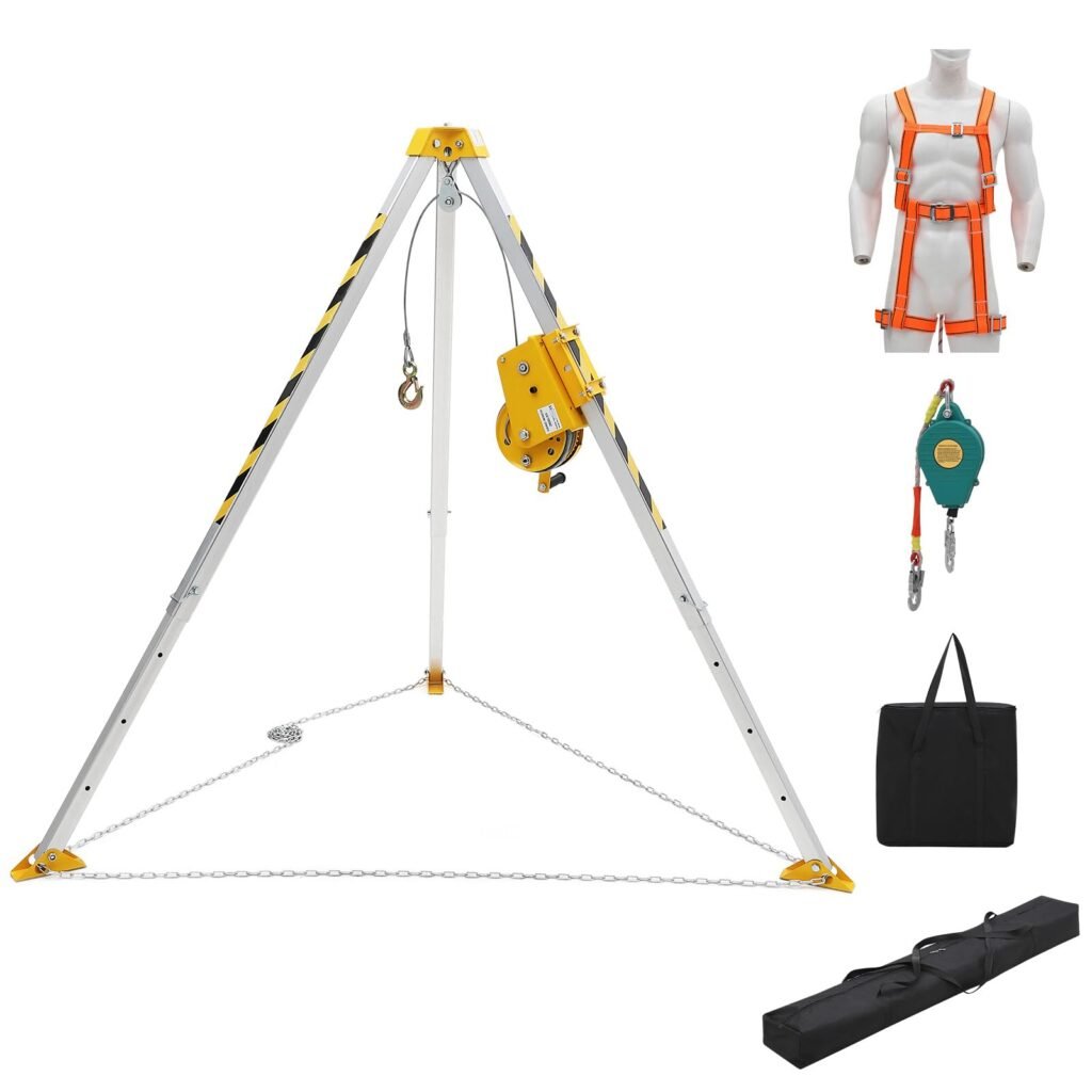Confined Space Aid Tripod Kit – 1200 Lb Winch, 8' Adjustable Steel Legs, 98' Anti-Rotation Cable,
