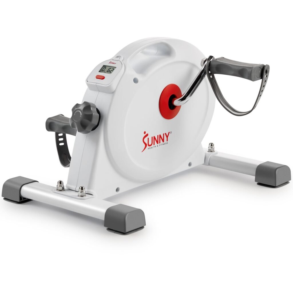 Sunny Health & Fitness (White) Under Desk Smart Mini Pedal Exerciser, Dual Function Exercise Cycle Bike with Low Profile Design - SF-B023005WHT
