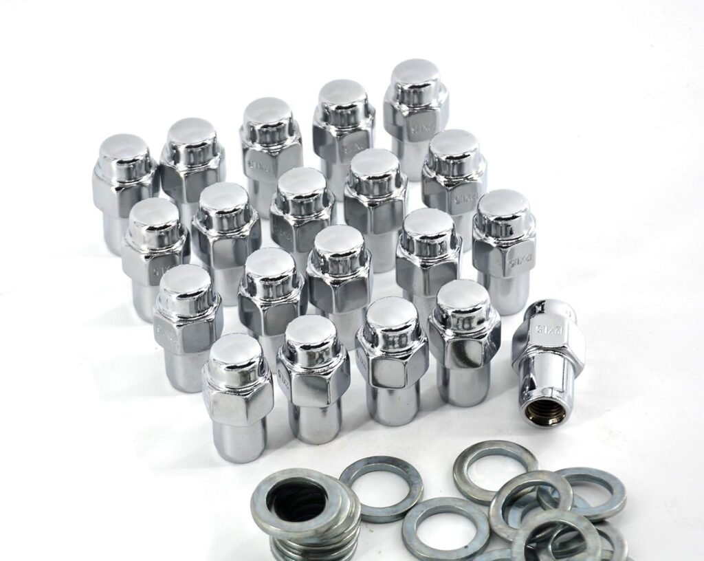 Set of 20 pcs Wheel Lug Nuts 7/16", 13/16" Hex/Wrench, Total Length 1.68"(42.67mm), 2-PC Standard Mag Chrome Lug Nuts Set with Washer