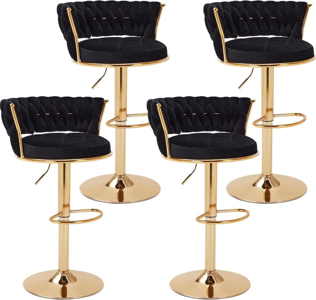 ** MISSING TWO CHAIRS **VECELO Bar Stools Set of 4, Modern-Contemporary Velvet Woven Counter Height Stools with Back and Arms, 360 Swivel Bar Chair, Black