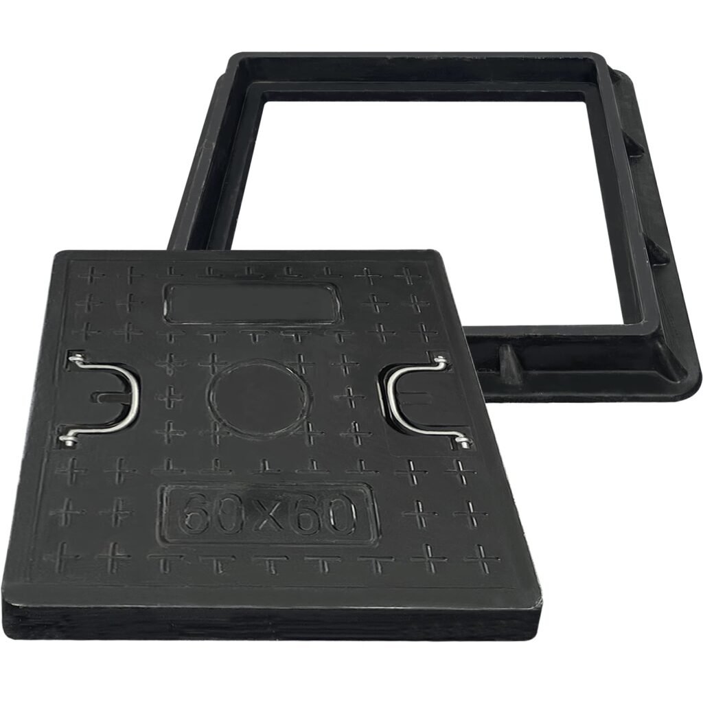 TONGMO 24x24 Inch Square Manhole Cover and Frame - Black