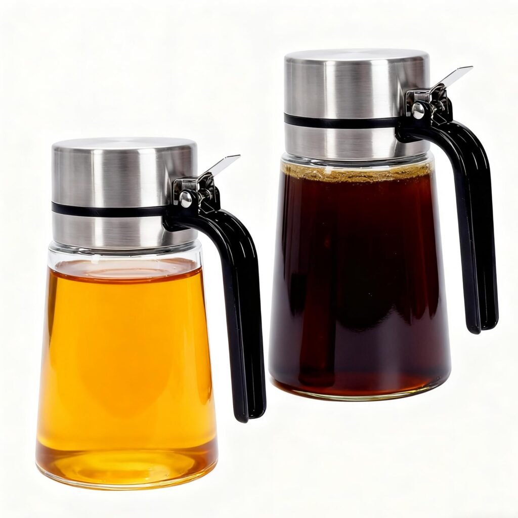 Duimbok Honey Dispenser 14 oz Glass, 2 Pack Coffee Syrup Dispenser Kitchen Counter Use, Syrup