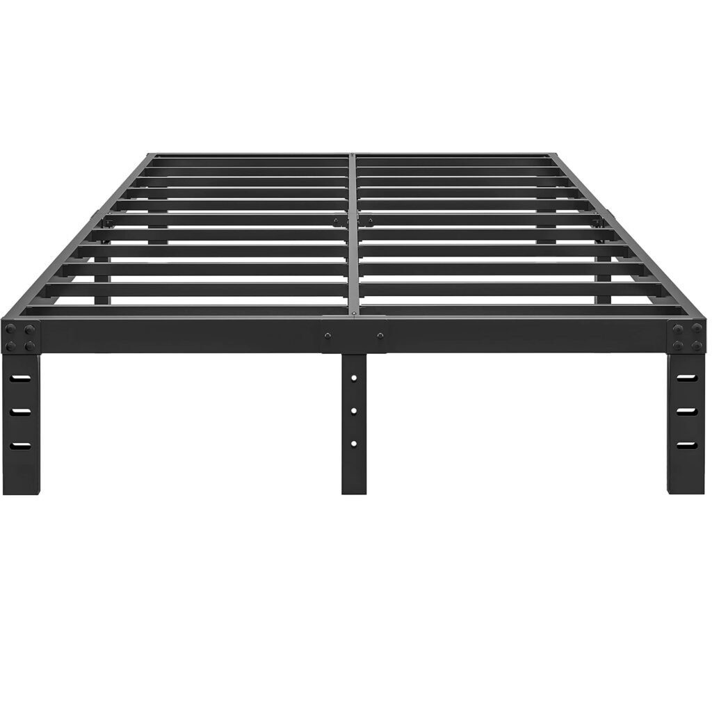 ALDRICH 18 Inch Metal Full Size Bed Frame Black Basic Steel Slats Platform