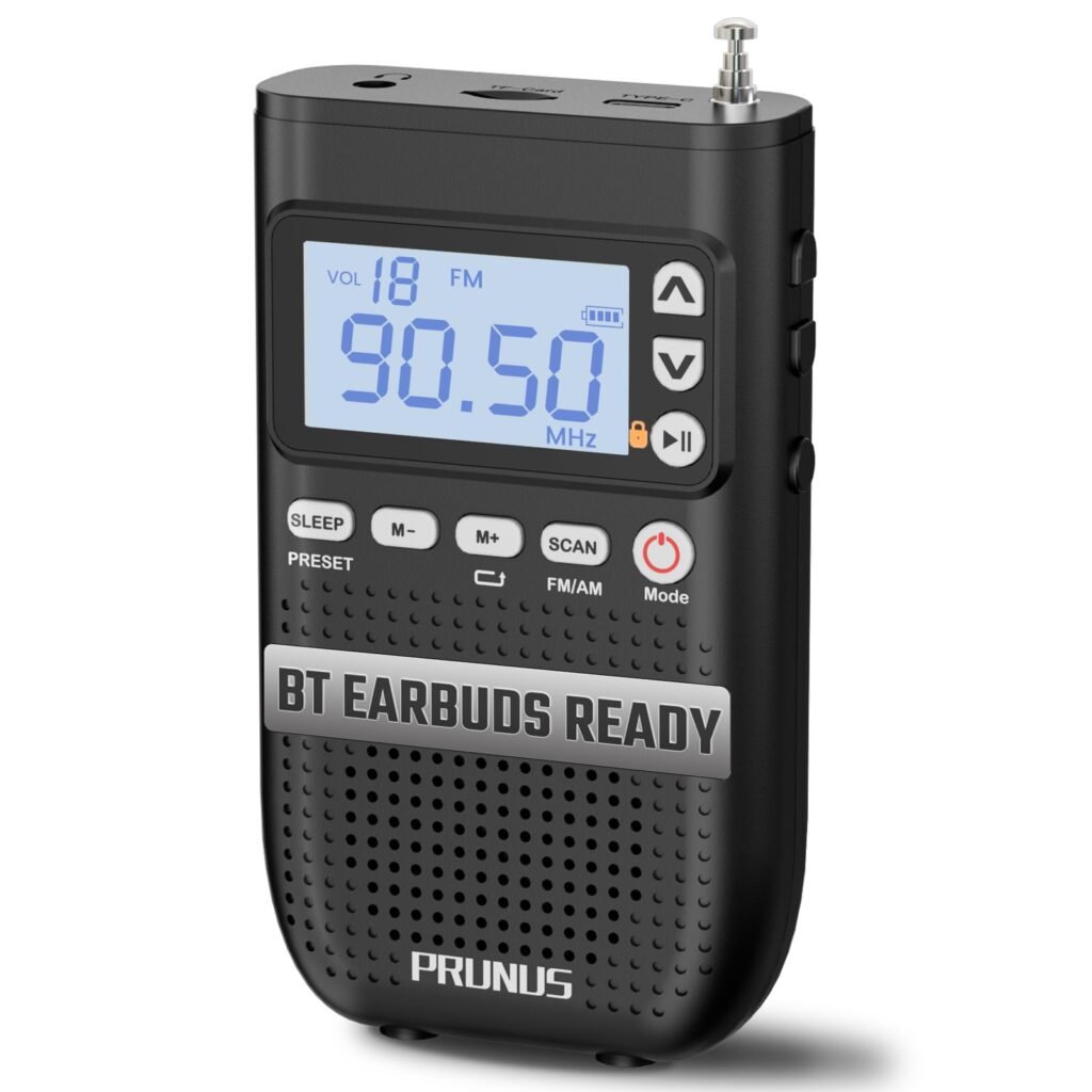 PRUNUS J-618 Portable Radio AM FM with Bluetooth Earphone Output, 2000mah