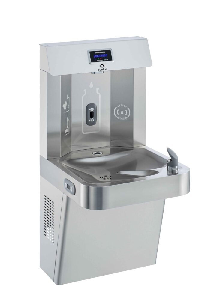 Avalon Wall Mounted Water Fountain with Bottle Filling Station, High Capacity Cooling, Sensor Dispensing, Self Cleaning, Digital Bottle Counter Display, Dual Filtration, ADA Compliant