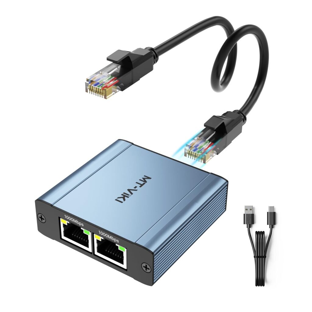 MT-VIKI Ethernet Splitter 1 to 2 High Speed 1000Mbps, Gigabit Dual RJ45 Splitter Adapter for