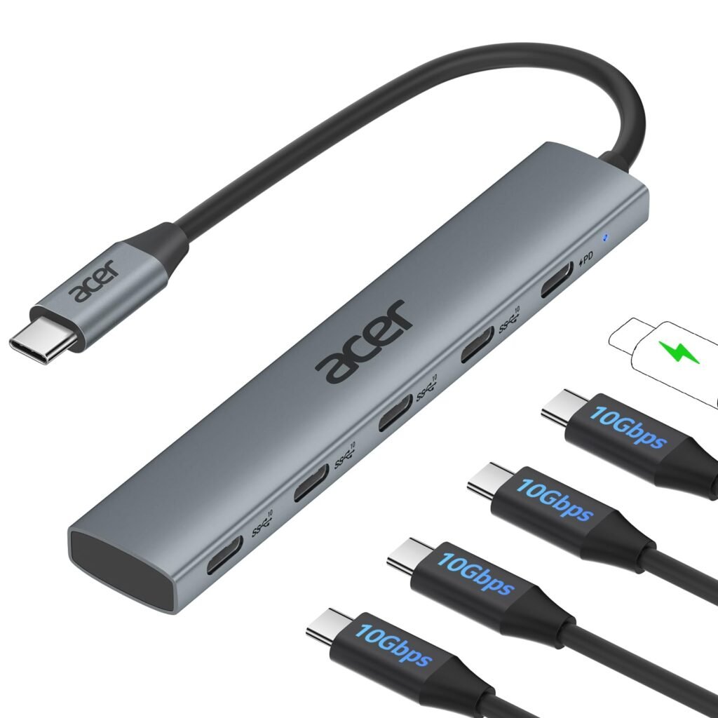 Acer 10 Gbps USB C Hub, USBC Splitter with 4*USB C 3.2 and 100W PD Port, Fast Transfer Type-C Multiport Adapter Compatible with MacBook Pro/Air M2/M1, iPad, Surface Pro, XPS?No Video Output?