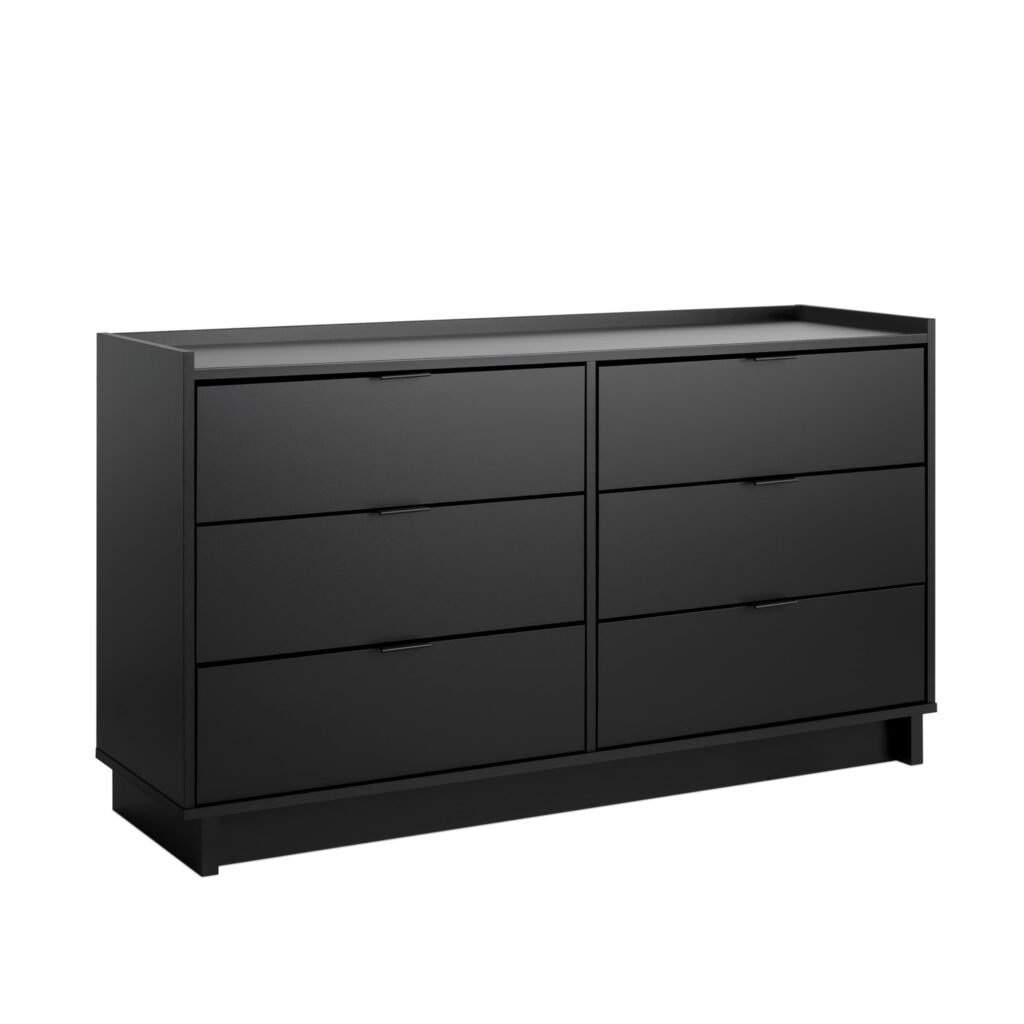 Prepac Simply Modern 6-Drawer Double Dresser for Bedroom, Chest of Drawers, Modern Bedroom Furniture, 52.5” wide x 16” deep x 29.5” tall, Black ** VERY USED MISSING PARTS