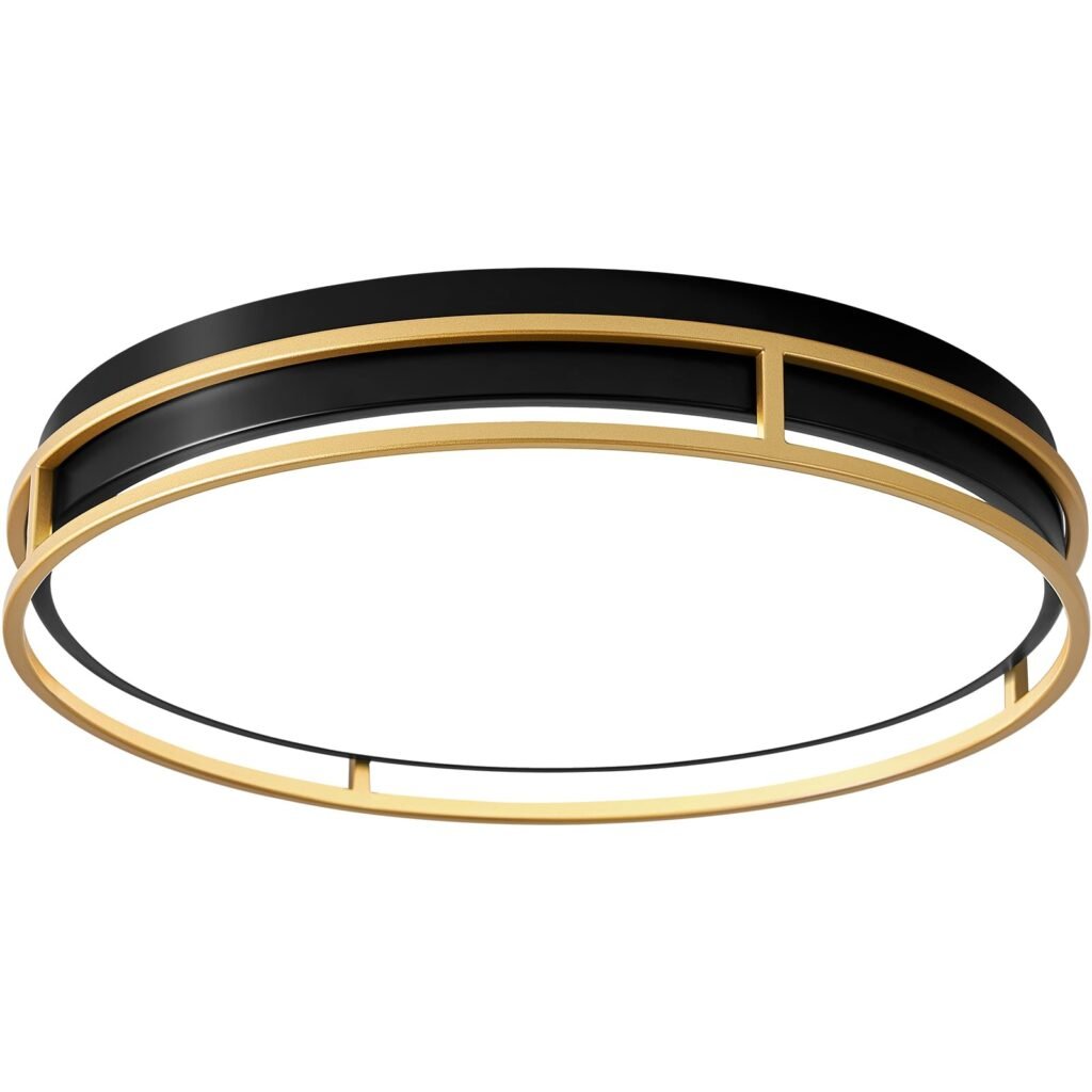 Pevfah Flush Mount Ceiling Light Fixture, 5CCT 2700 K-6000 K Dimmable Black and Gold Ceiling
