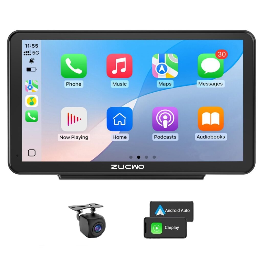 7 Inch Wireless CarPlay Screen for Car, Portable Car Stereo Touch Screen for Apple CarPlay & Android