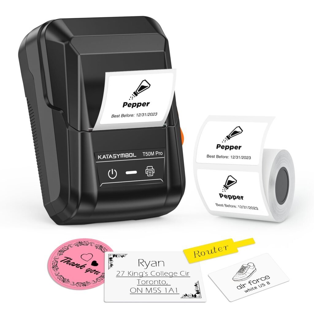 SUPVAN T50M Pro Bluetooth Label Maker Machine with Tape, Wide Waterproof Label, Versatile App with 40 Fonts and 650+ Icons, Inkless Labeler for Home, Kitchen, School, Office Organization, Black