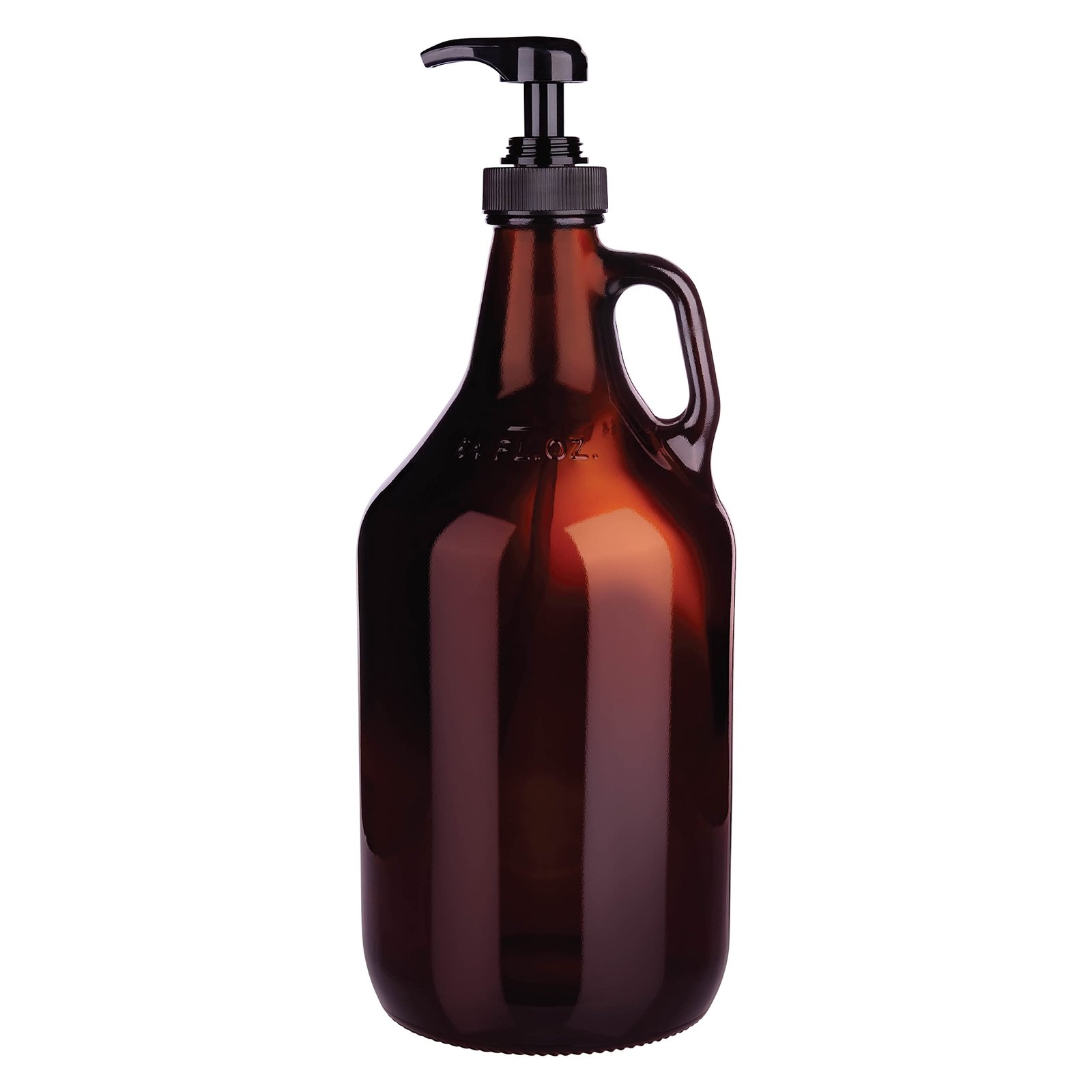 Kitchentoolz Half Gallon Glass Pump Dispenser Bottle - 64 oz Amber Jug