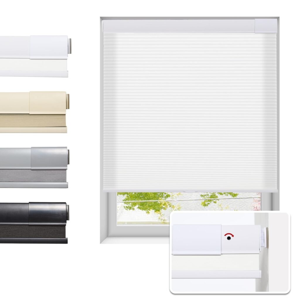 Tonature No Drill Cellular Shades for Indoor Windows, Thermal Insulating & Noise Reducing Honeycomb Blinds, Cordless Free Stop Blinds Light Filtering, White, 31 1/2" W x 64" H