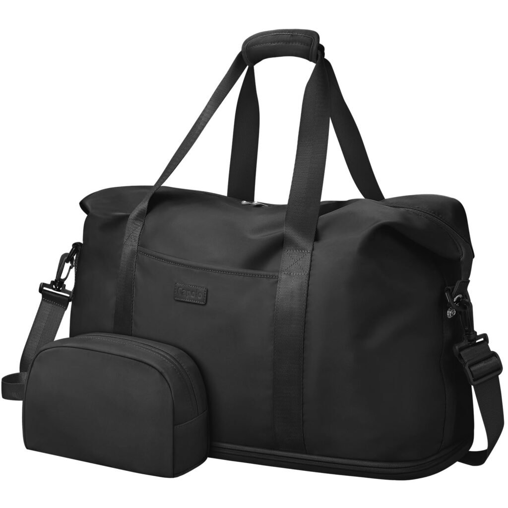 Expandable Travel Duffle Bag, Waterproof Weekender Overnight Bags for Women Men Hospital Bag for Women Labor Delivery Carry on Bag with Toiletry Bag for Travel Gym Airplanes(Black, Large)