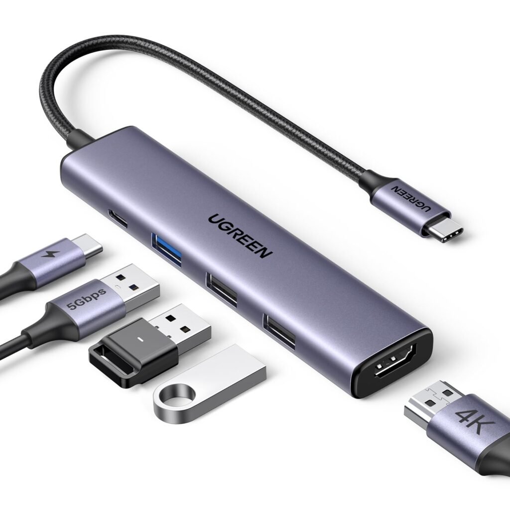 UGREEN USB C Hub 5 in 1 Multiport Adapter Revodok 105 4K HDMI, 100W Power Delivery, 3 USB-A Data