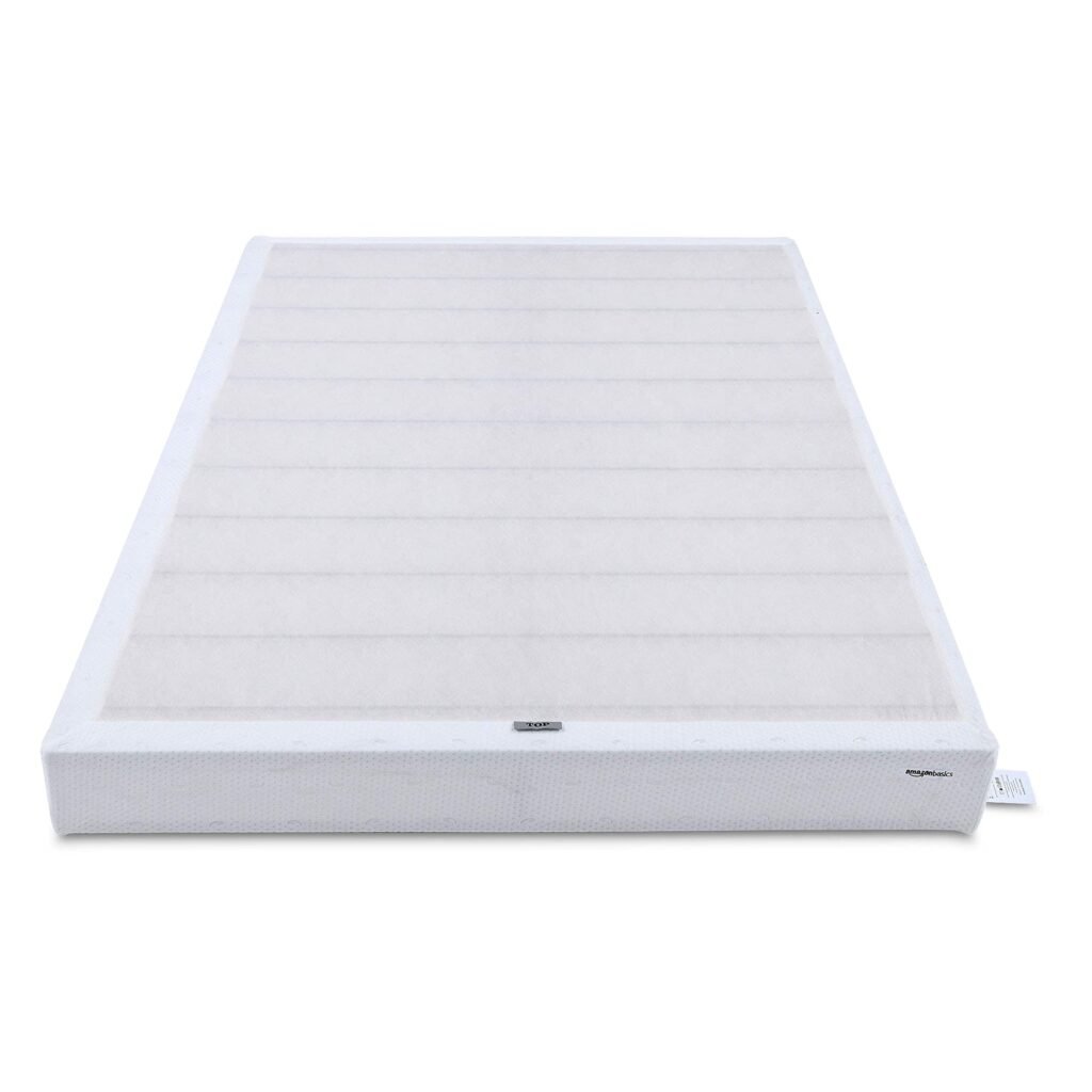 Amazon Basics Smart Box Spring Bed Base, 9-Inch Height Mattress Foundation, Tool-Free Easy Assembly, Queen, 79"L x 59.5"W x 9"H, White