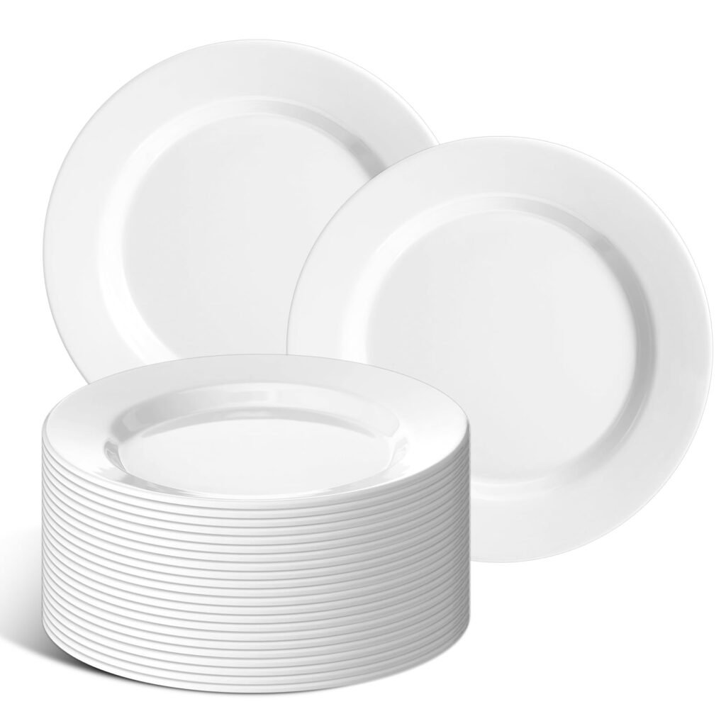 Bruislard 24 Pack White Dessert Plates Oval Trays Serving Dish Set Round Salad Dishes Set for Snacks, Dishes, Dinner Party