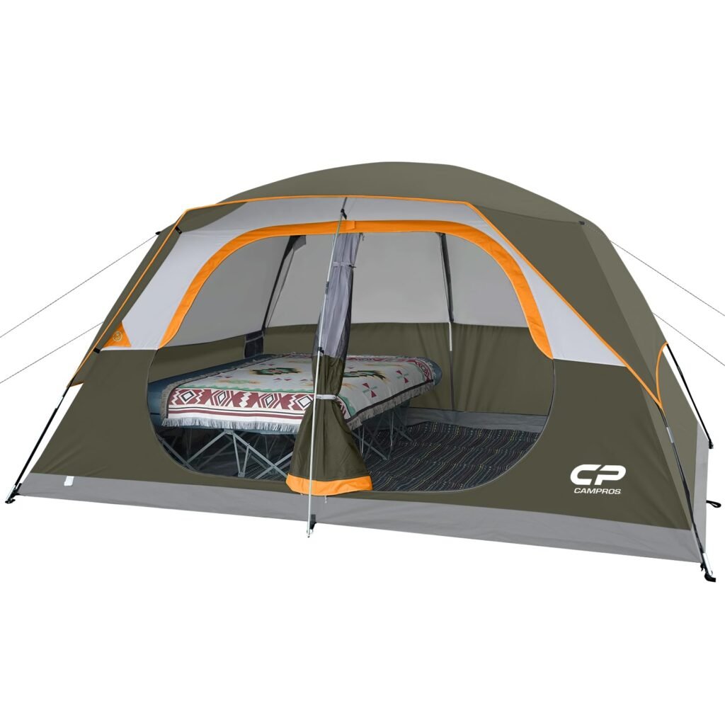 CAMPROS CP Tent 8 Person Camping Tents, Waterproof Windproof Family Dome Tent with Rainfly, Large Mesh Windows, Wider Door, Easy Setup, Portable with Carry Bag (Olive)